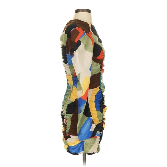Zara Printed 80s Abstract Mini Party Dress with Ruching Small - Picture 3 of 10